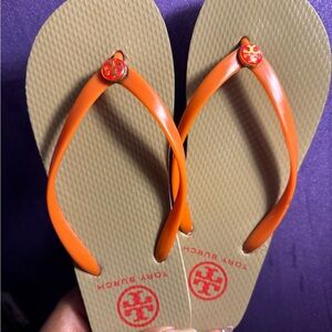 Tory Burch Orange/Tan Flipflops